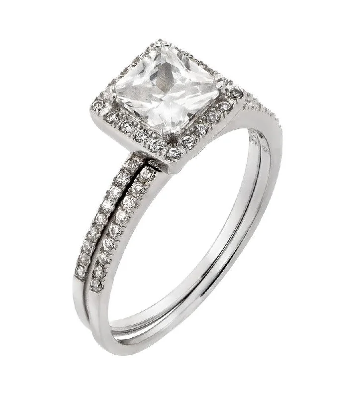 Ladies rings standout pieces-Silver 925 Rhodium Plated Band Square CZ Ring - STR00931