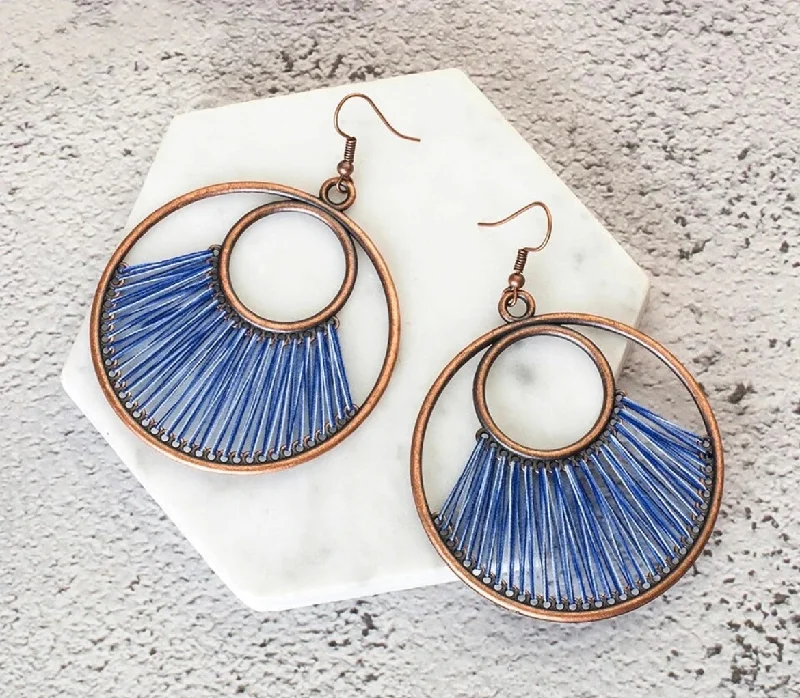 Ladies rings latest designs-Beautiful Blue Stringed Copper Earrings