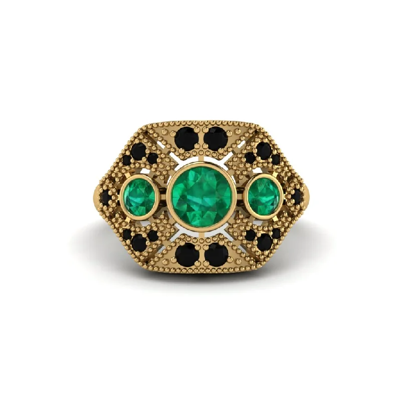 Ladies engagement rings statement pieces-Emerald Art Deco Geometric Engagement Ring - Haven No. 34