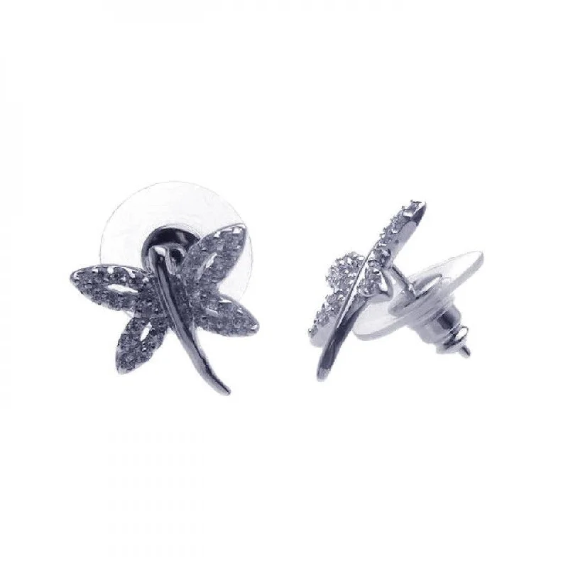 Ladies rings age suitability-Silver 925 Rhodium Plated Dragonfly CZ Earrings - BGE00105