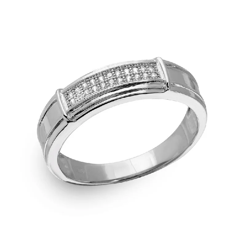 Ladies rings girlfriend surprises-Silver 925 Rhodium Plated Double Bar CZ Ring - GMR00167