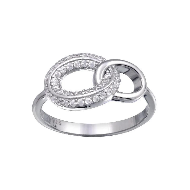 Ladies rings gift choices-Rhodium Plated 925 Sterling Silver Open Oval Link Clear CZ Ring - STR01163