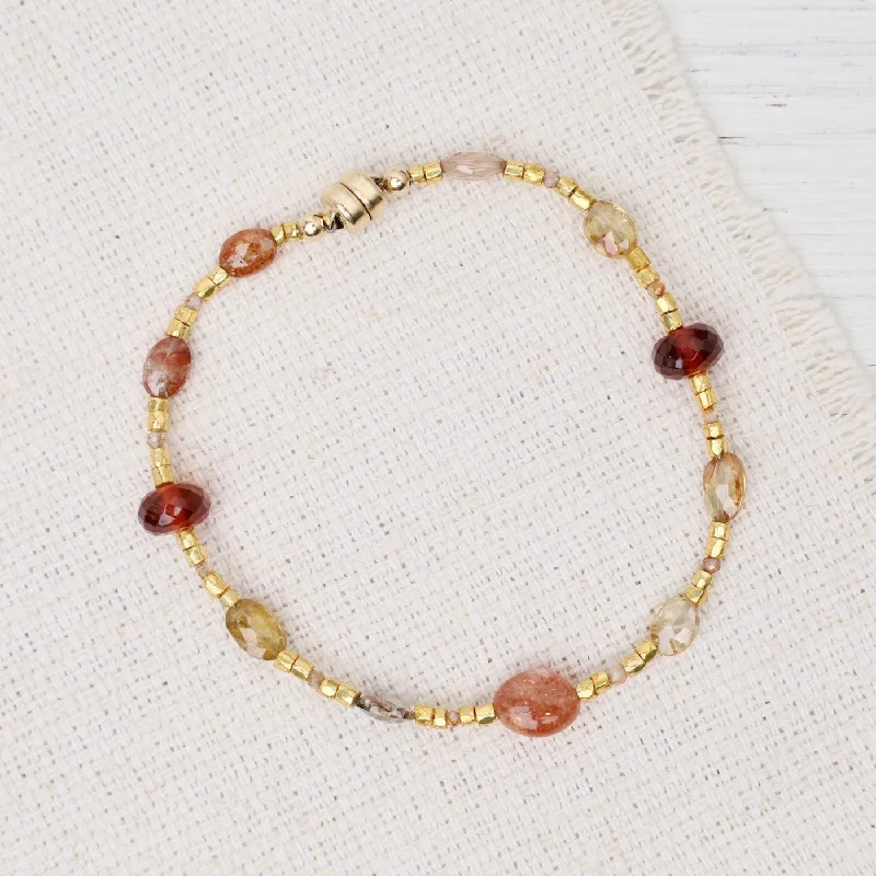 Ladies bracelets colorful gems-Gold Glass, Zircon, Garnet, Sunstone Magnetic Bracelet