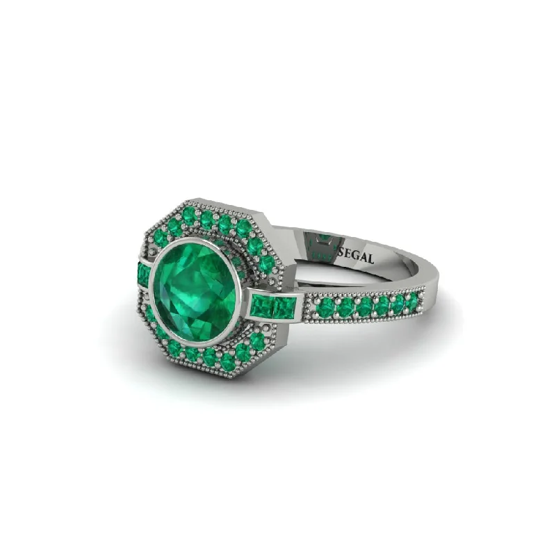 Ladies engagement rings buying tips-Emerald Octagon Halo Engagement Ring - Leia No. 21