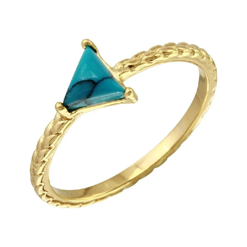 Ladies rings heart motifs-Gold Plated 925 Sterling Silver Triangle Turquoise Center Stone Ring - BGR01088