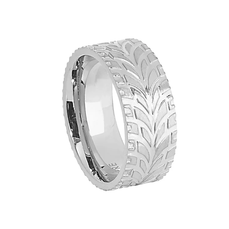 Ladies rings fashion trends-Stainless Steel Feathered Band  - Size 8