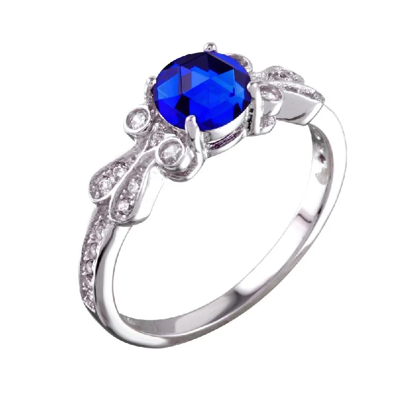 Ladies rings subtle luxury-Rhodium Plated 925 Sterling Silver Blue Oval CZ Ring - BGR01165BLU