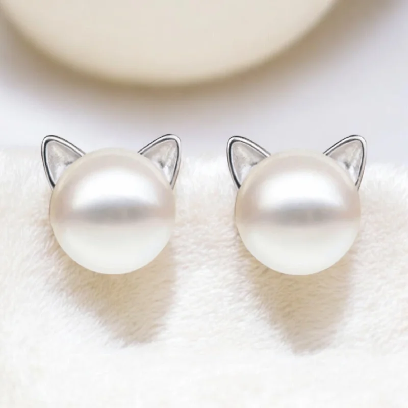 Ladies rings open patterns-Beautiful Pearl Cat Earrings