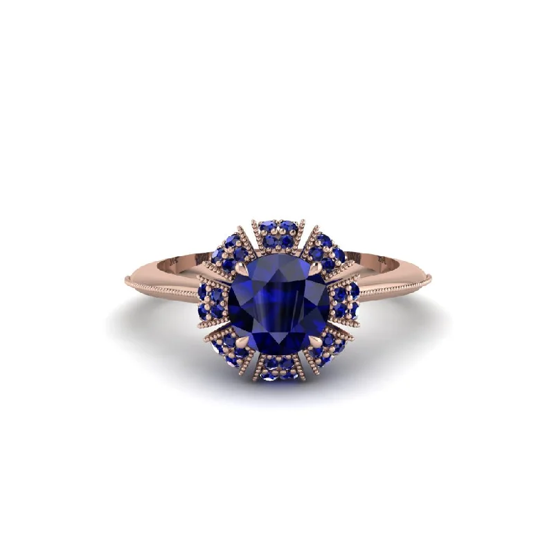 Ladies engagement rings ethical sourcing-Sapphire Crown Halo Engagement Ring - Annie No. 74