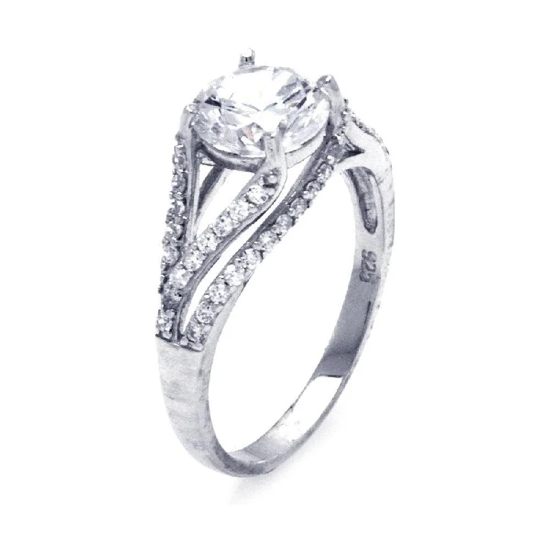 Ladies rings gold-plated-Silver 925 Rhodium Plated Round Center CZ Intertwining Ring - STR00653