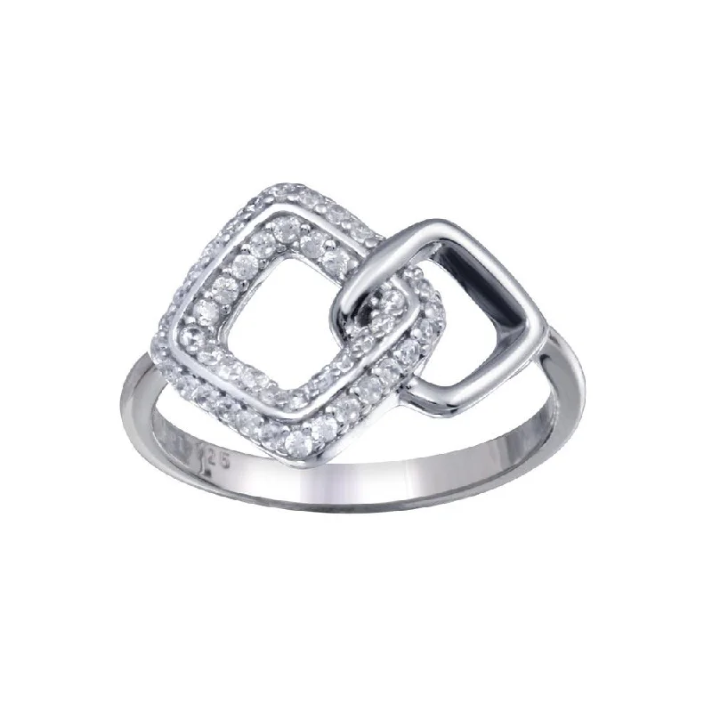 Ladies rings vintage appeal-Rhodium Plated 925 Sterling Silver Open Diamond Link Clear CZ Ring - STR01160