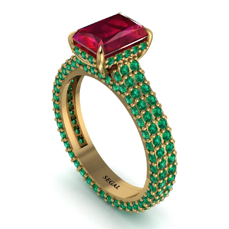 Ladies engagement rings sentimental value-Radiant Cut Ruby Pave Engagement Ring - Kenzie No. 25