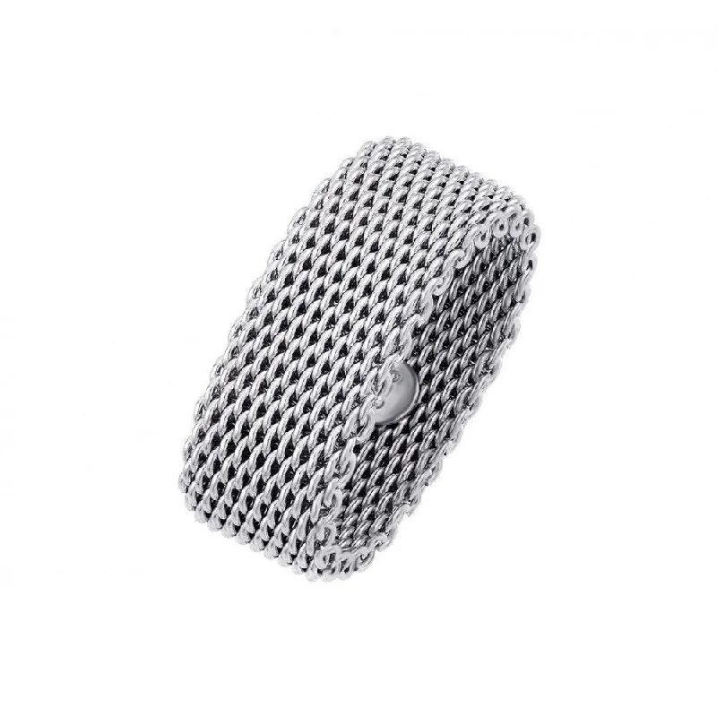 Ladies rings friendship rings-Silver 925 Rhodium Plated Chainmail Ring - AAR0086