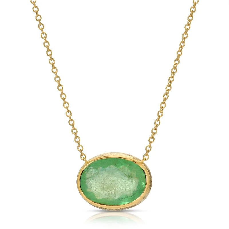 Bezeled Oval Emerald Pendant Necklace