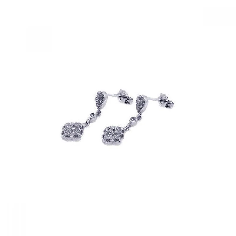 Ladies rings classic looks-Silver 925 Rhodium Plated Micro Pave Clear Marquis Flower CZ Dangling Earrings - ACE00019