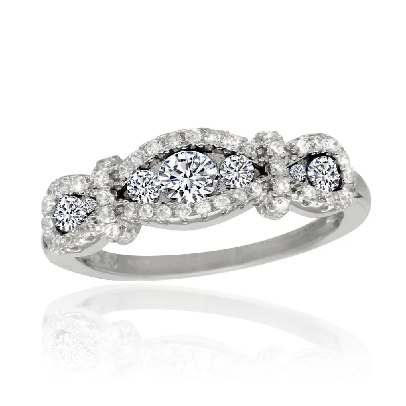 Ladies rings classic looks-Rhodium Plated 925 Sterling Silver Knotted Clear CZ Ring - BGR01112CLR