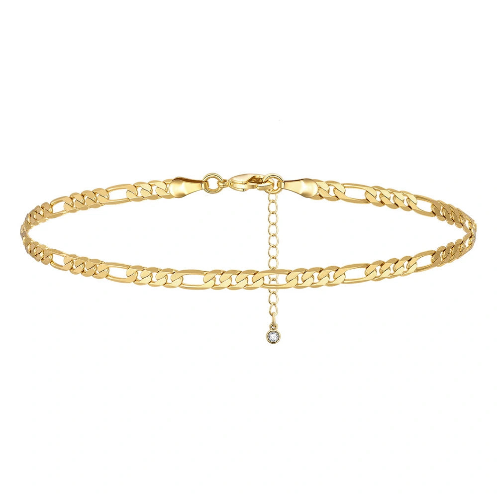 Ladies bracelets lightweight picks-Dainty 14k Gold Adjustable Ankle Bracelets- Figaro