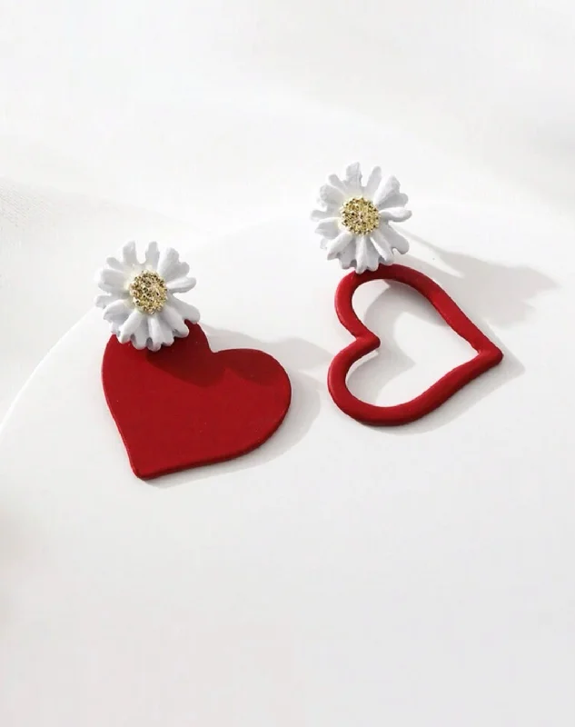 Ladies rings Asian designs-Red Heart and Daisy Earrings