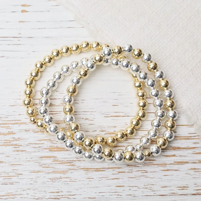 Ladies bracelets minimalist styles-6mm Classic Ball Bracelet in Silver, Gold, or Two Tone