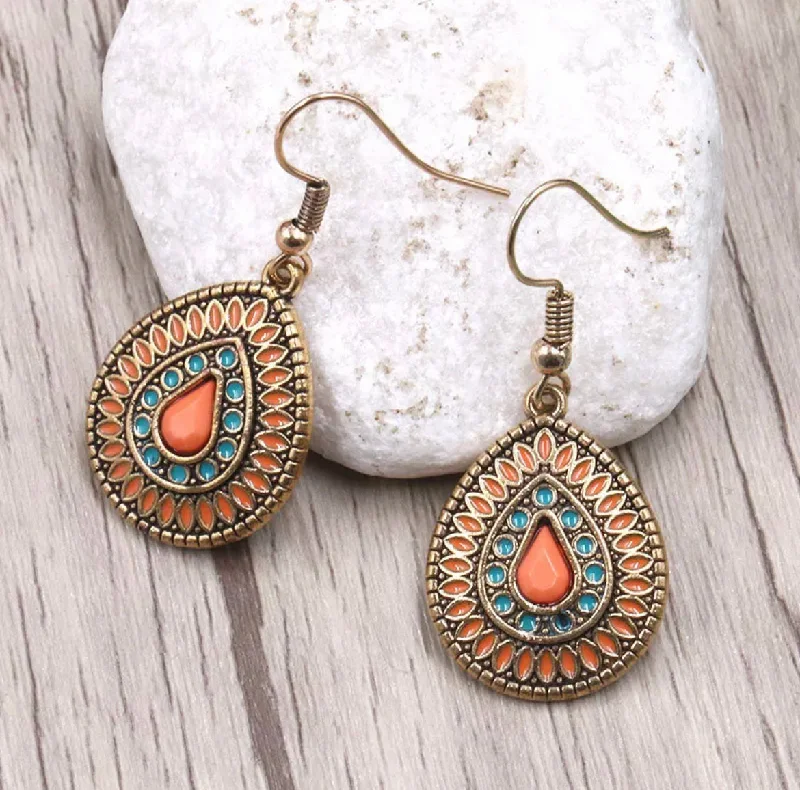 Ladies rings engagement picks-Orange and Blue Boho Earrings