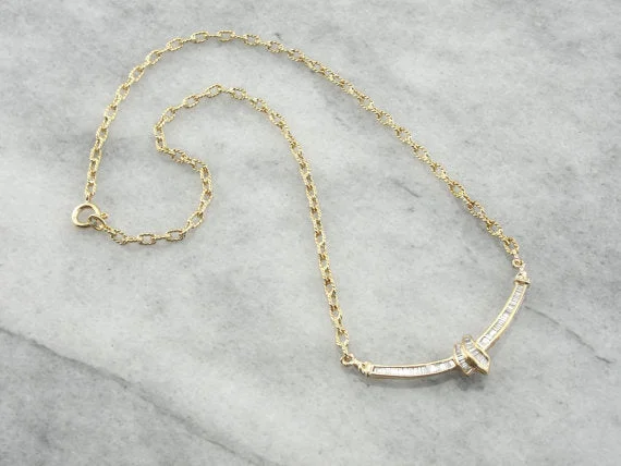 Contemporary Baguette Cut Diamond Necklace