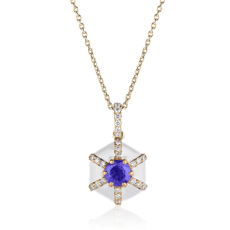 Tanzanite Diamond Hexagon Pendant Necklace