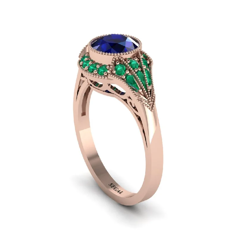 Ladies engagement rings rose gold-Emerald Vintage-Inspired Besel Engagement Ring - Makenzie No. 29