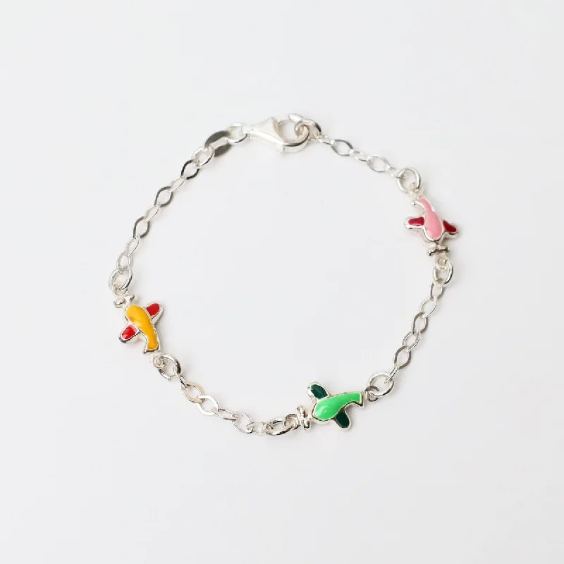 Ladies bracelets Valentine’s Day-Sterling Silver Child's Bracelet with Enamel Planes