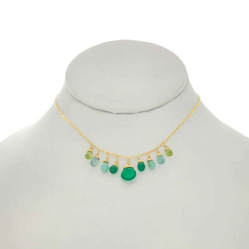 Shamrock Green - Green Onyx, Turquoise, Apatite, Aquamarine Drops Necklace