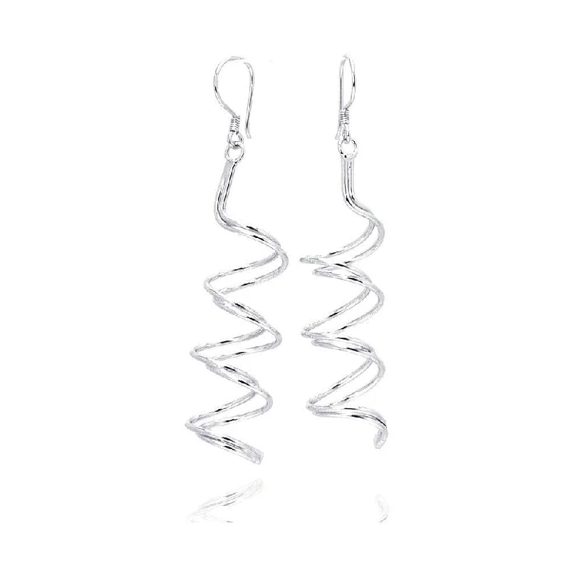 Ladies rings punk vibes-Silver 925 Rhodium Plated Double Dangling Spiral Hook Earrings - DSE00023