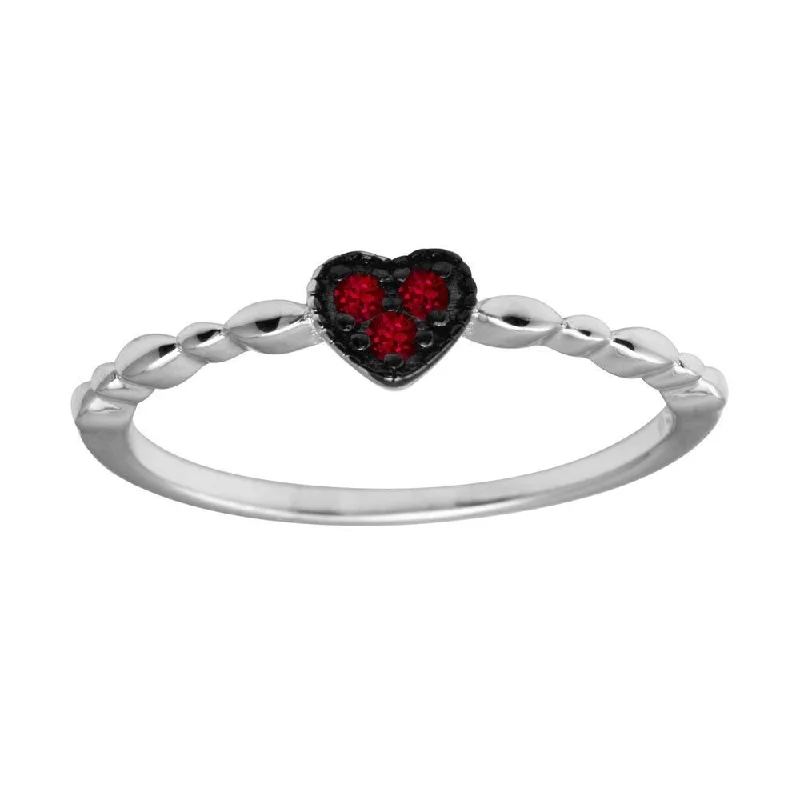 Ladies rings collectible items-Rhodium Plated 925 Sterling Silver Heart 3 Red CZ Ring - BGR01227RED