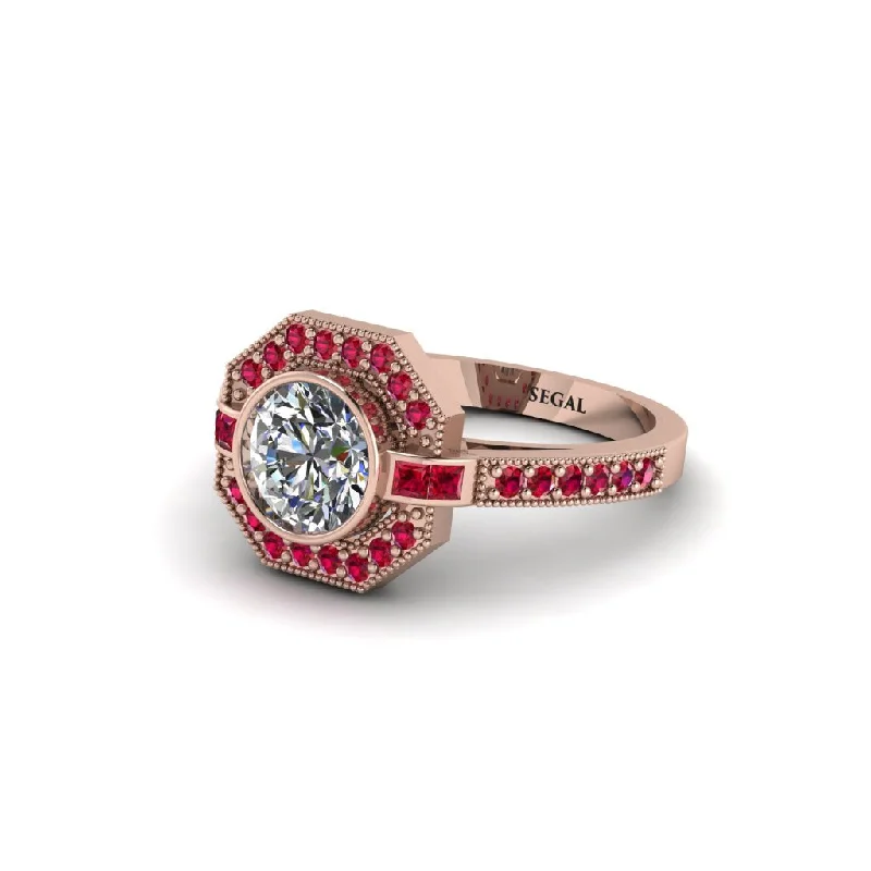 Ladies engagement rings premium options-Ruby Octagon Halo Engagement Ring - Leia No. 47