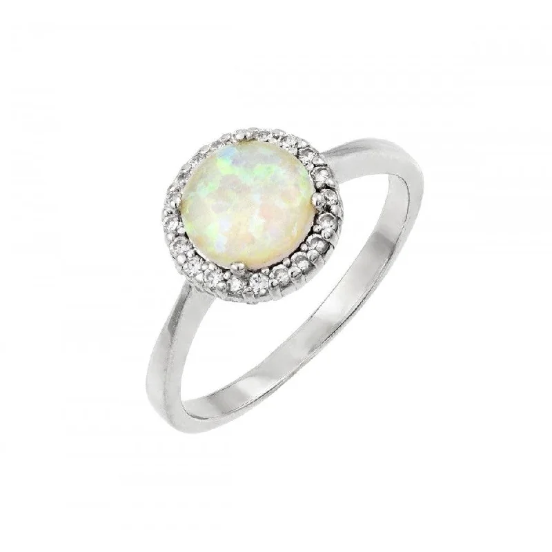 Ladies rings floral designs-Silver 925 Rhodium Plated Opal Clear Cluster CZ Ring - STR00990