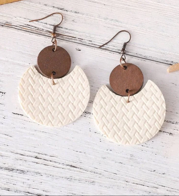 Ladies rings star accents-Beautiful Wood and Leather Cream Colored Drop Earrings