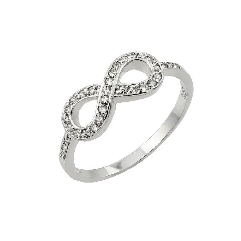 Ladies rings Asian designs-Silver 925 Rhodium Plated Clear CZ Infinity Ring - BGR00827