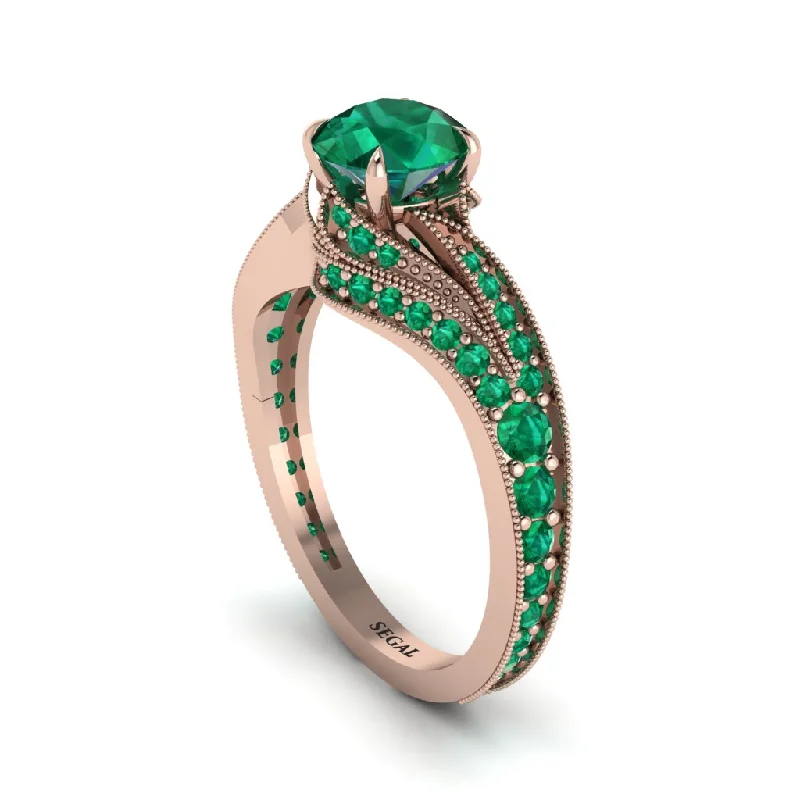 Ladies engagement rings upgrade styles-Emerald 14K Gold Pave Engagement Ring - Magnolia No. 20