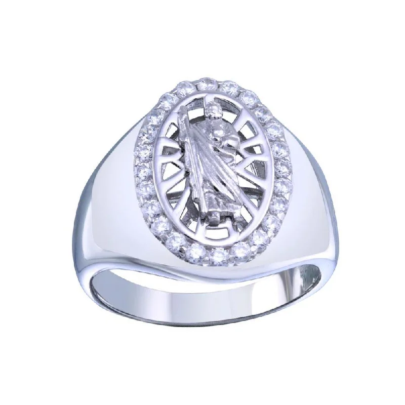 Ladies rings worldwide styles-Rhodium Plated 925 Sterling Silver Saint Jude CZ Ring - GMR00340