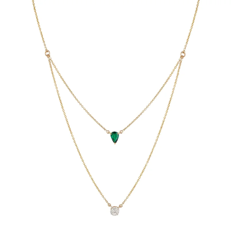 Emerald Diamond Duo Chain Pendant Necklace