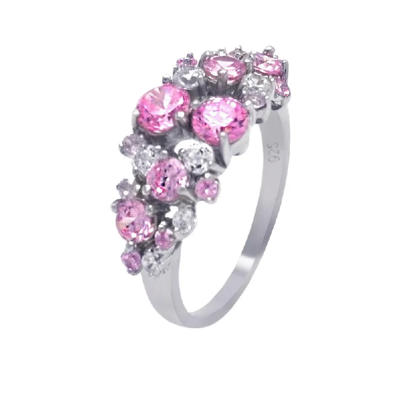 Ladies rings handmade crafts-Silver 925 Rhodium Plated Multi Shaped Pink CZ Ring - AAR0012PNK