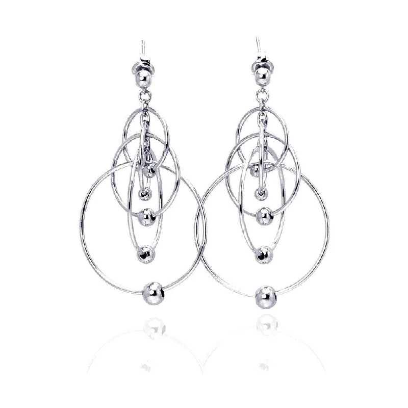 Ladies rings sentimental value-Silver 925 Rhodium Plated Multiple Graduated Open Circles Hanging Ball Chandelier Hook Earrings - DSE00024