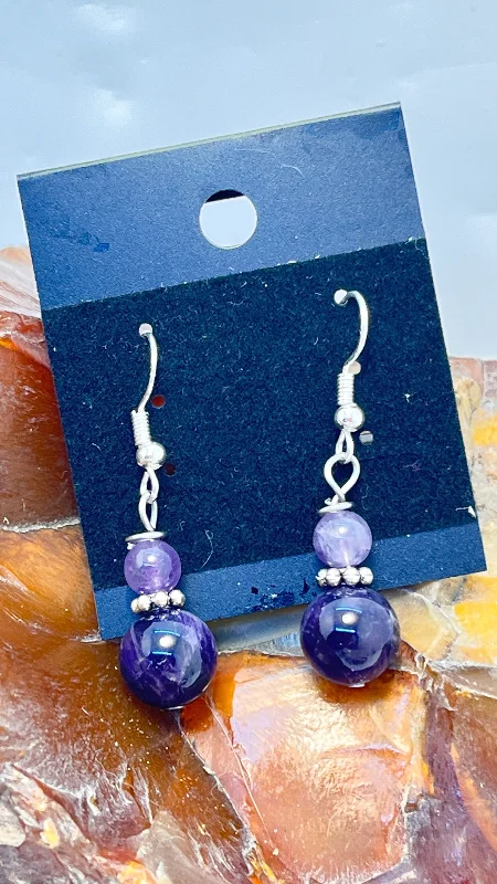 Ladies rings index finger-Gemstone Sterling Silver Hooks Drop Dangle Earrings