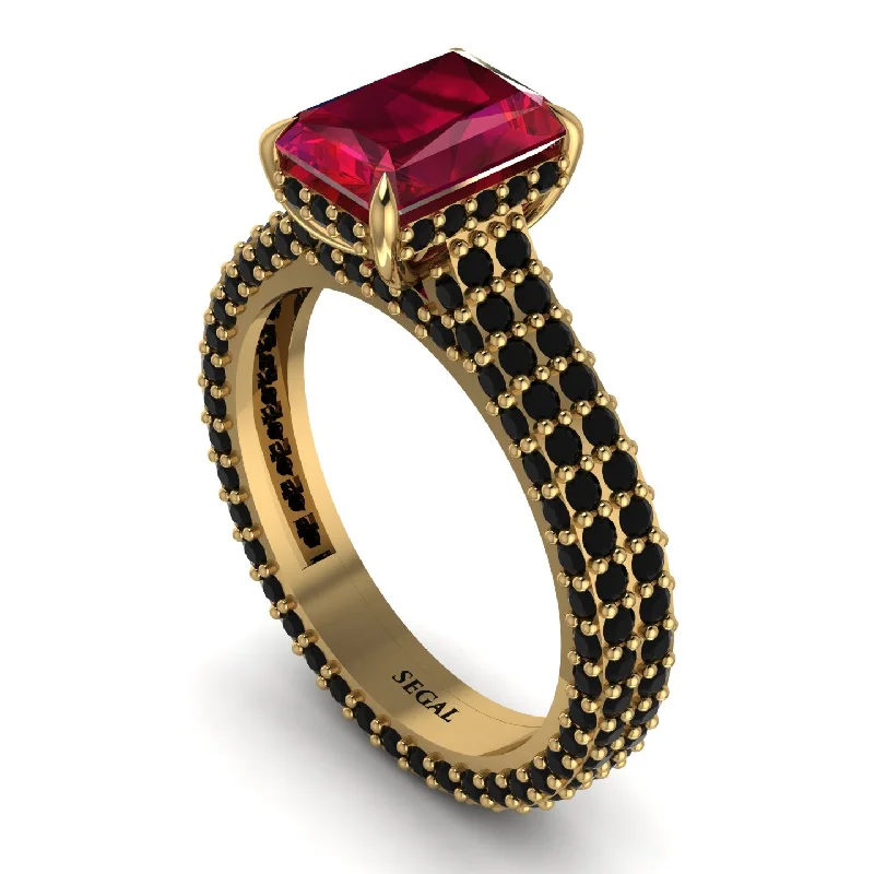 Ladies engagement rings vintage looks-Radiant Cut Ruby Pave Engagement Ring - Kenzie No. 40