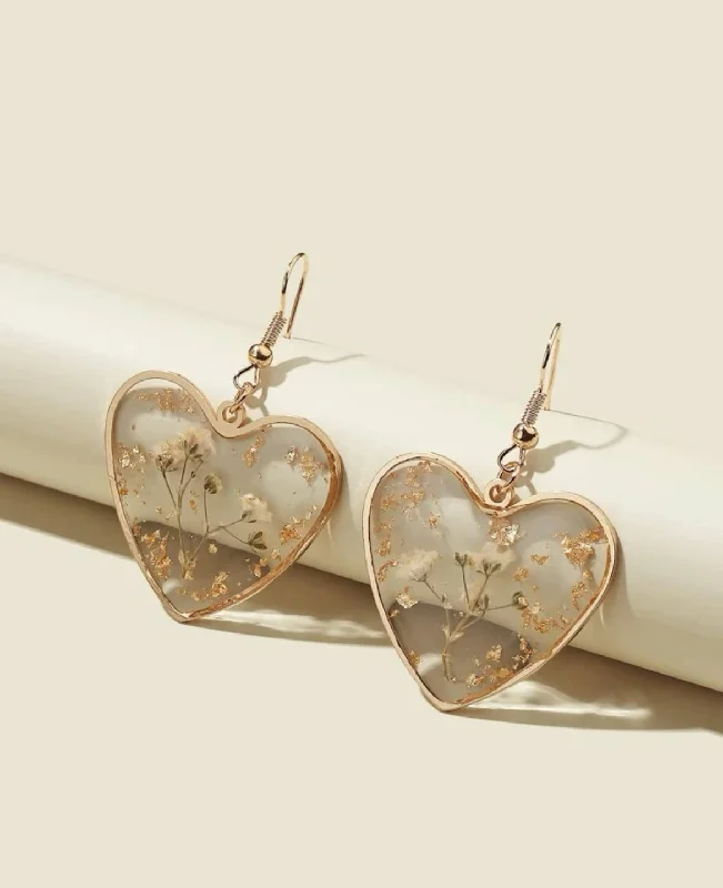 Ladies rings collectible items-Gold Heart Earrings with Floral Accents