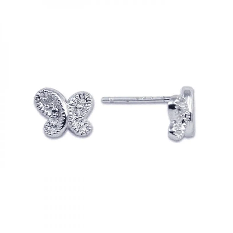 Ladies rings star accents-Silver 925 Rhodium Plated Butterfly CZ Post Earrings - STE00121