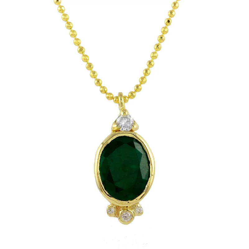 Oval Emerald w/ Diamond Accent Necklace