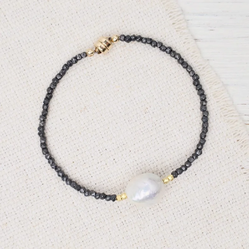 Ladies bracelets collectible items-Edison Pearl Oxidized Silver & Vermeil Magnetic Bracelet