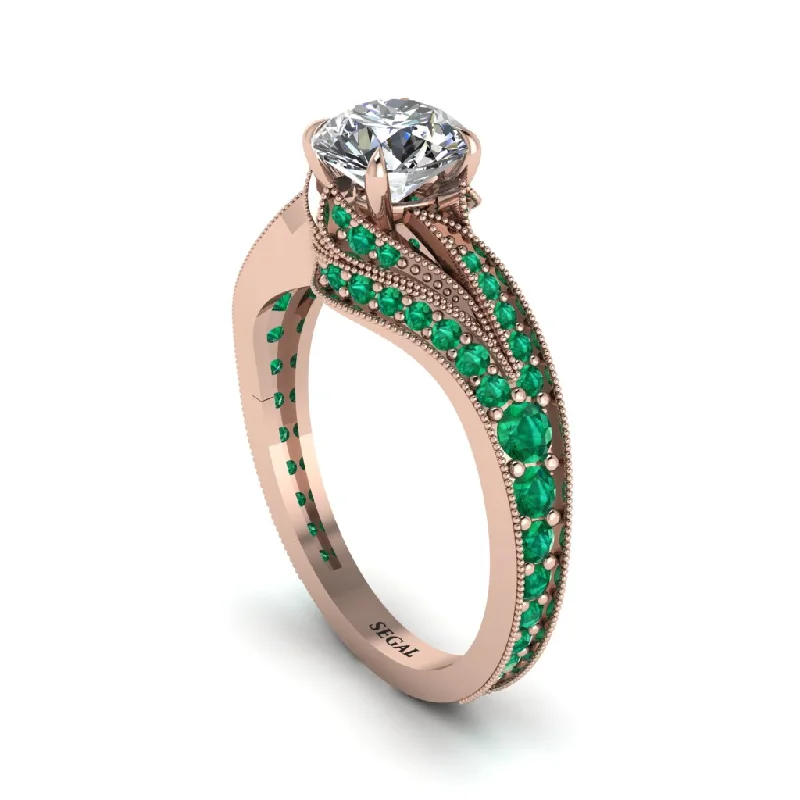 Ladies engagement rings eco-friendly-Emerald 14K Gold Pave Engagement Ring - Magnolia No. 17