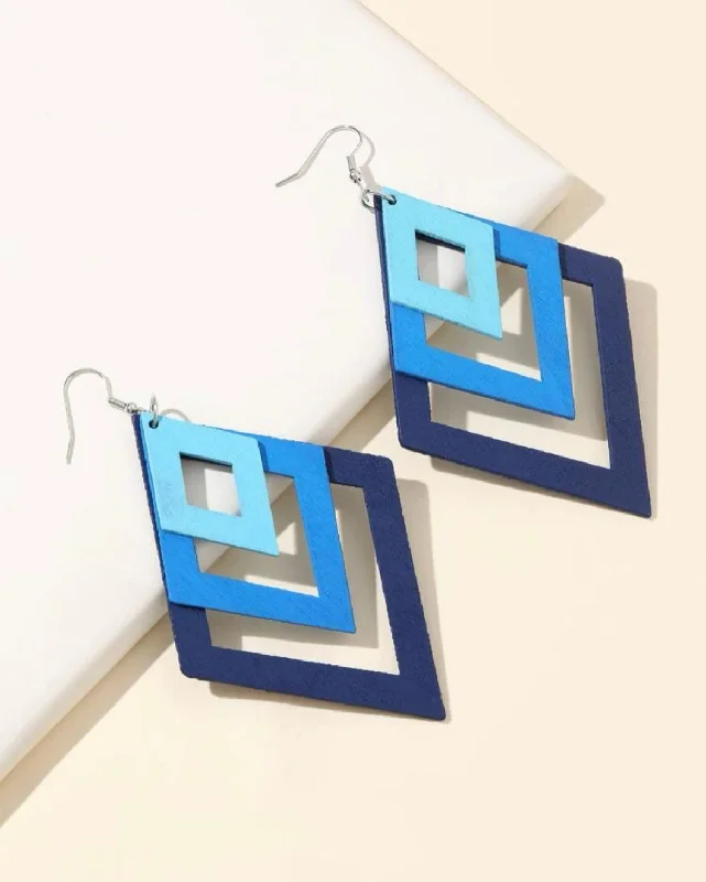 Ladies rings wedding bands-Blue Geometric Drop Earrings