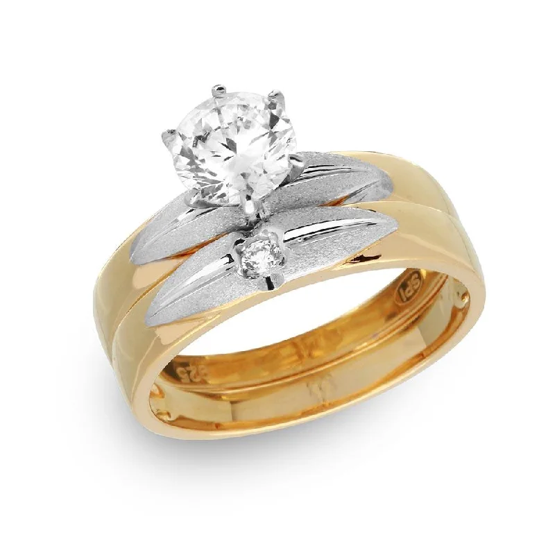 Ladies rings engagement picks-Silver 925 Gold Plated with Matte Rhodium Finish Two Piece Bridal Ring - GMR00182GP