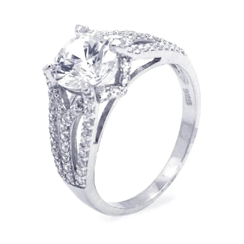 Ladies rings handmade crafts-Silver 925 Rhodium Plated Clear Center CZ Ring - STR00646